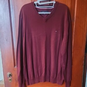 Tommy Hilfiger Men's Deep Red V-Neck Sweater